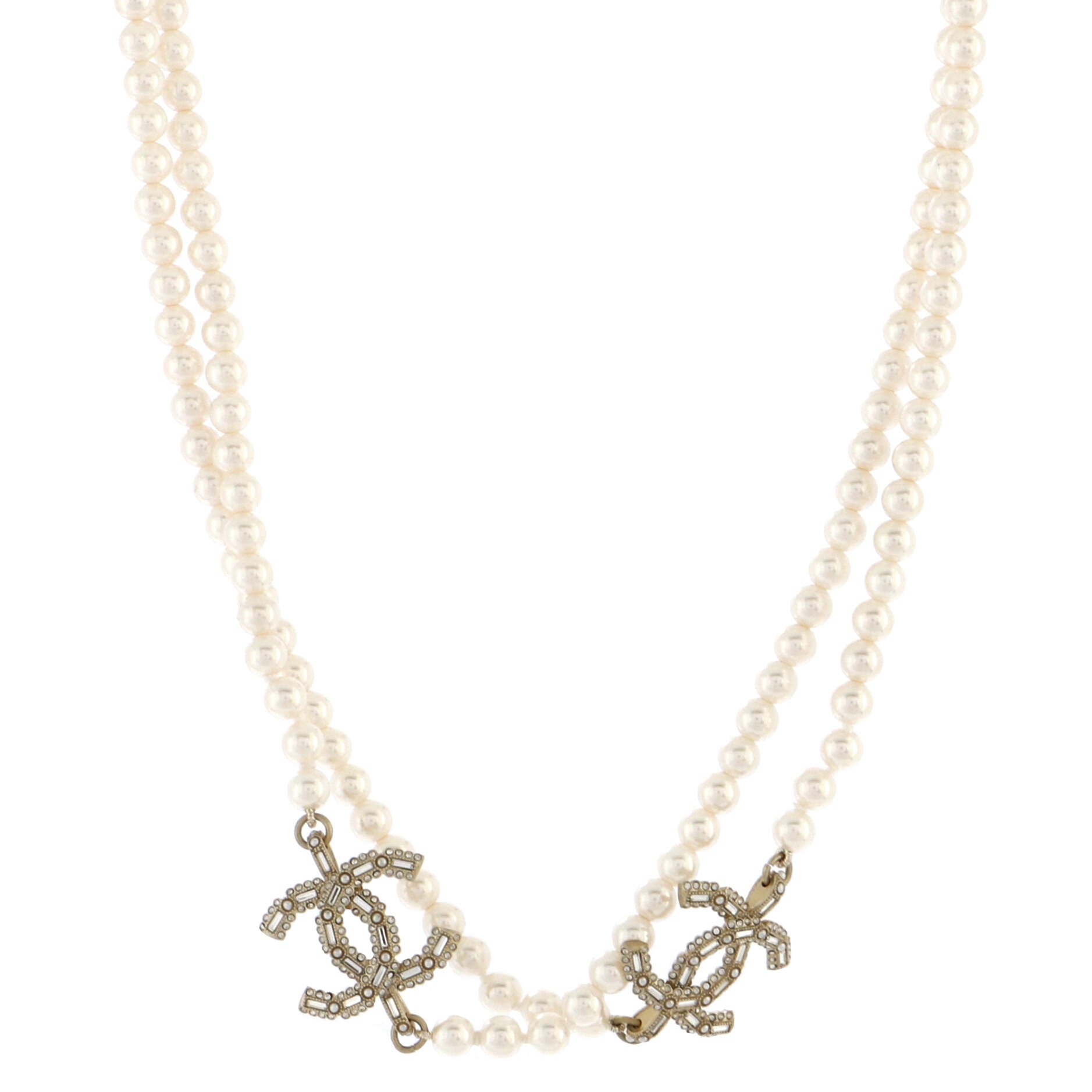CC Station Long Necklace Faux Pearls with Metal and Crystals