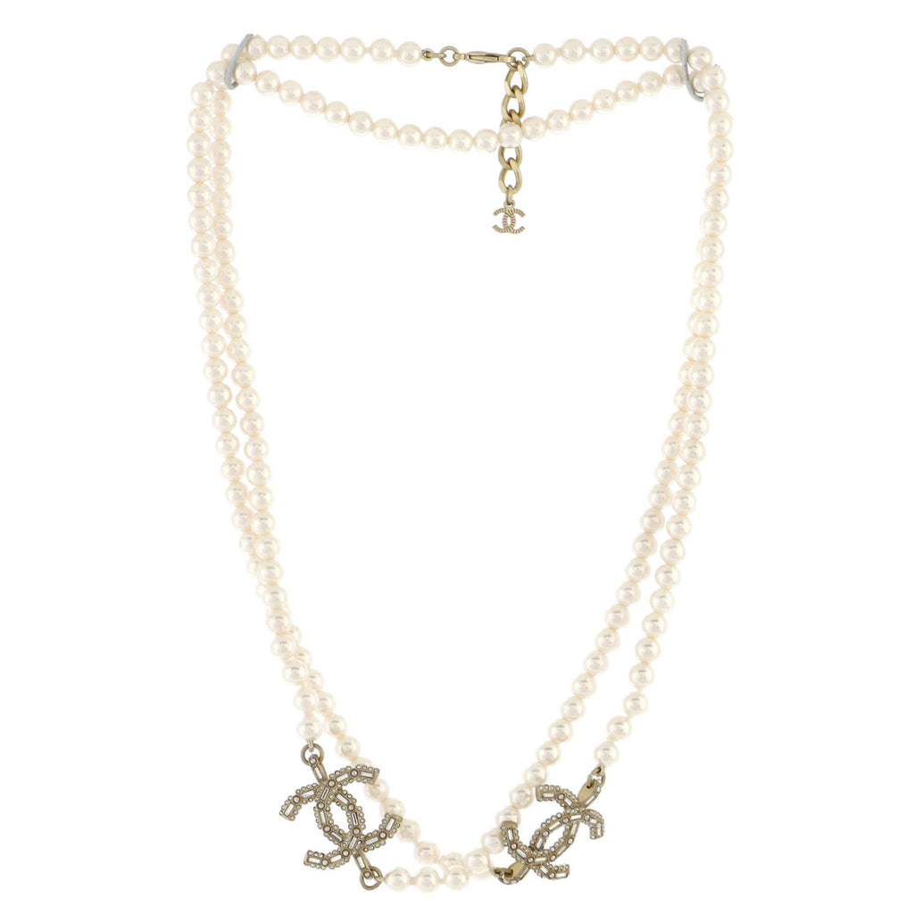 CC Station Long Necklace Faux Pearls with Metal and Crystals