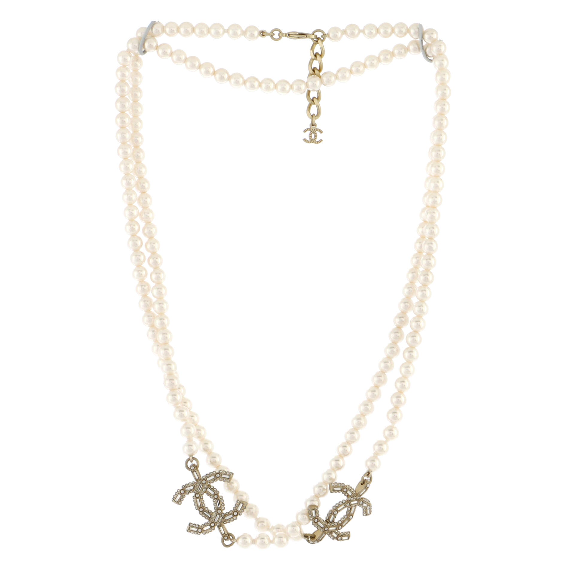 CC Station Long Necklace Faux Pearls with Metal and Crystals