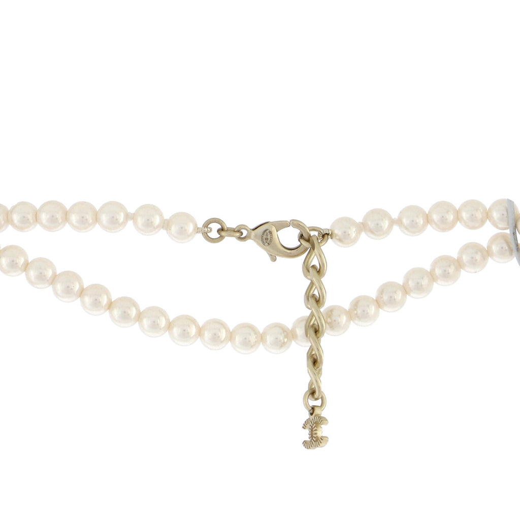 CC Station Long Necklace Faux Pearls with Metal and Crystals