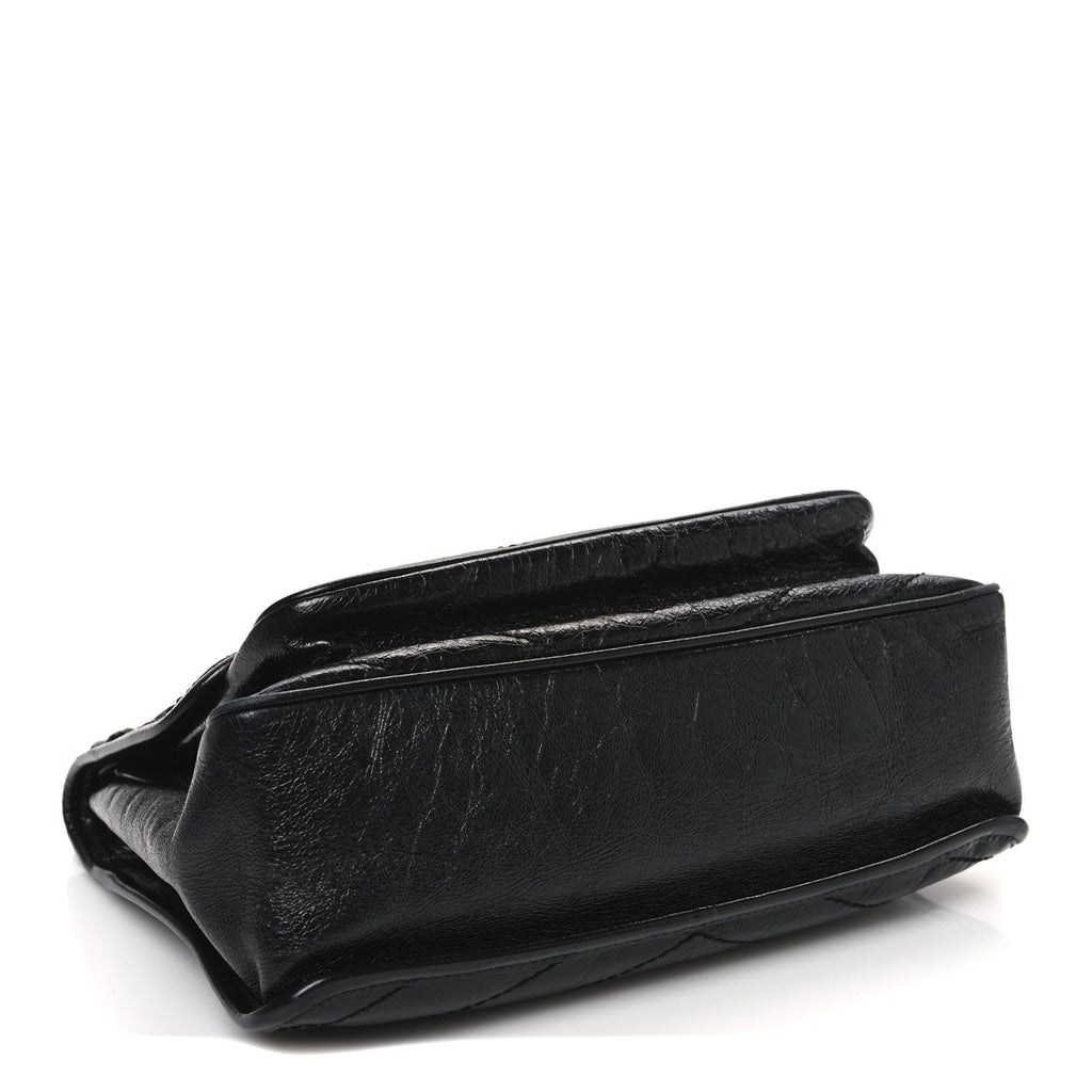 Crinkled Calfskin Matelasse Monogram Medium Niki Chain Satchel Black