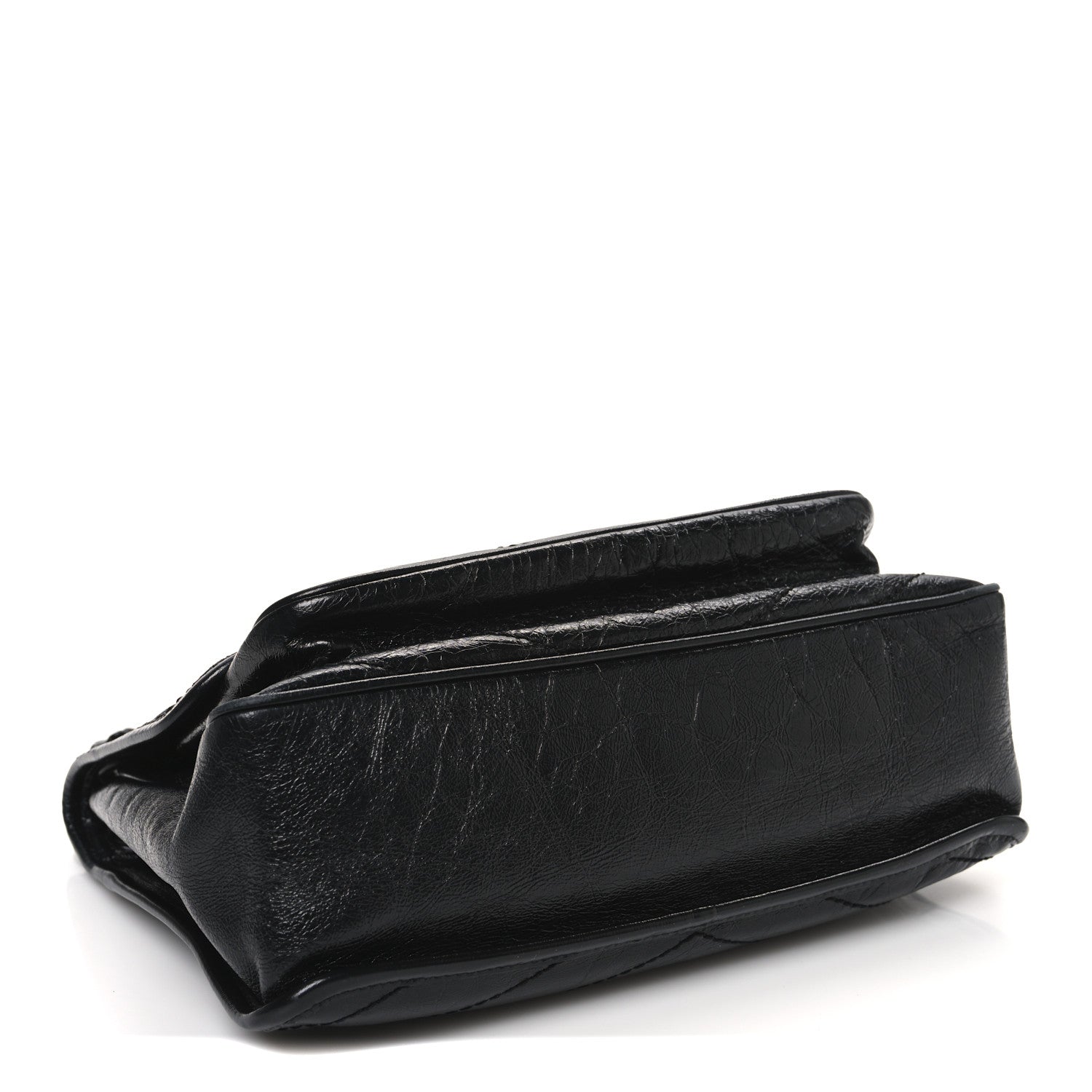 Crinkled Calfskin Matelasse Monogram Medium Niki Chain Satchel Black