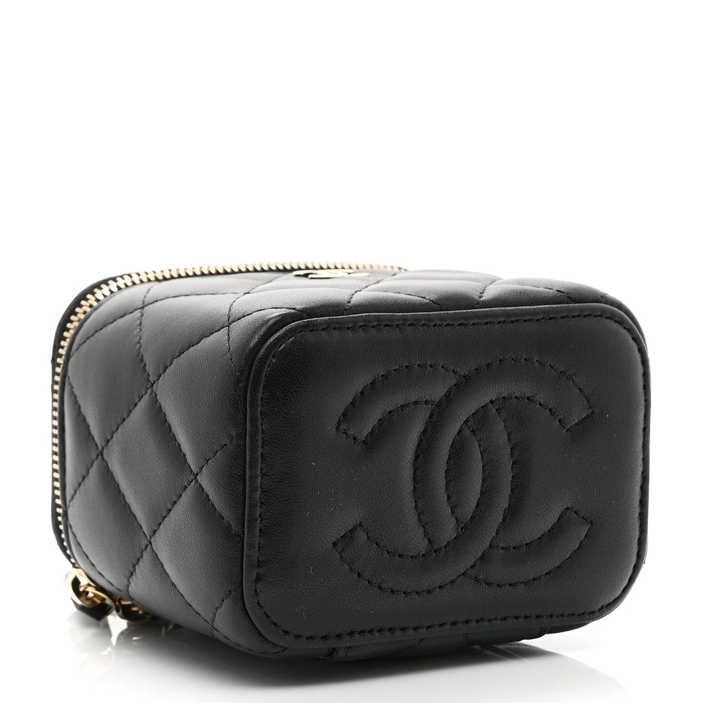Lambskin Quilted Mini Vanity Case With Chain Black