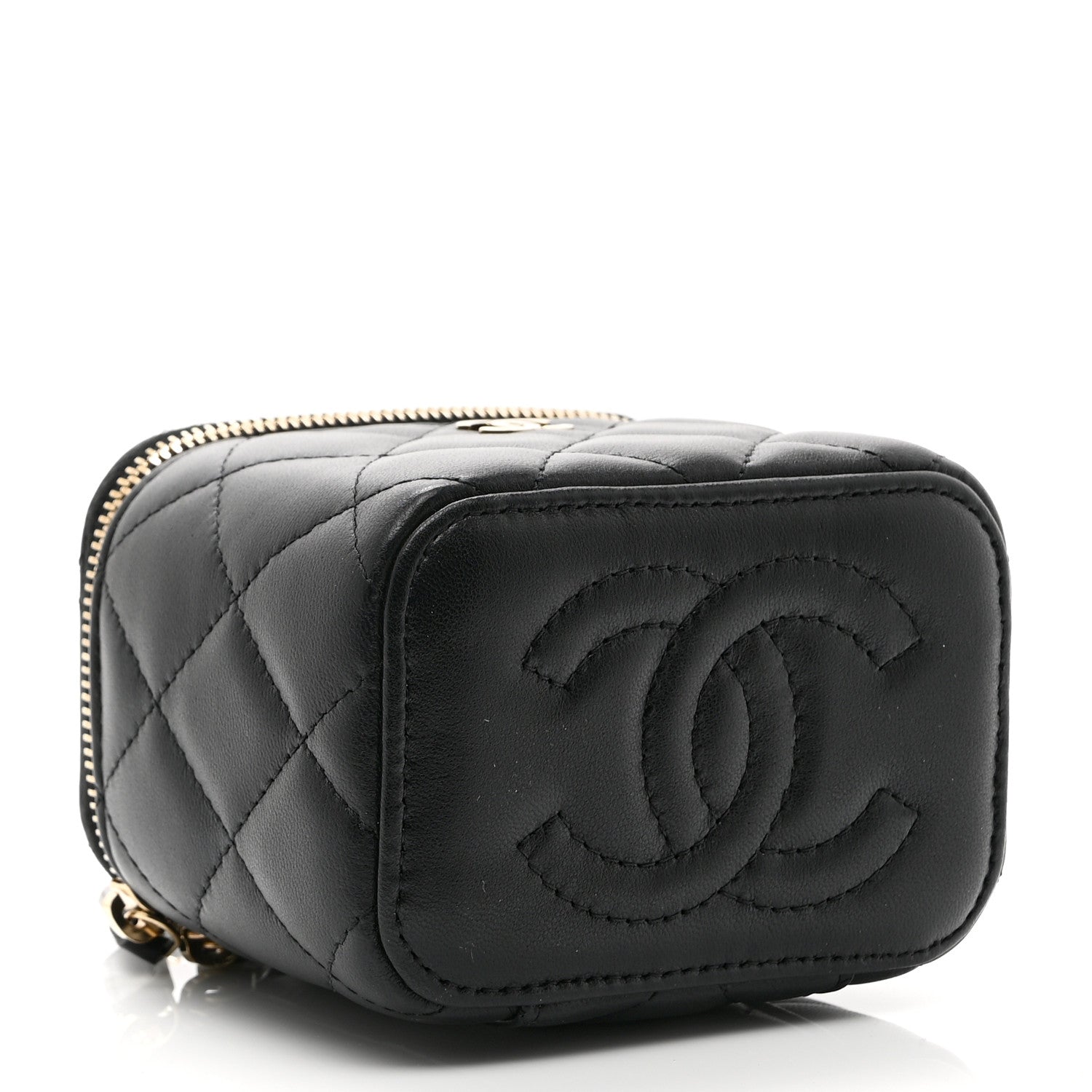 Lambskin Quilted Mini Vanity Case With Chain Black