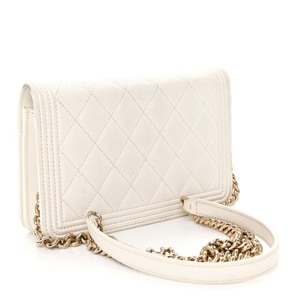 Caviar Quilted Boy Wallet On Chain WOC White
