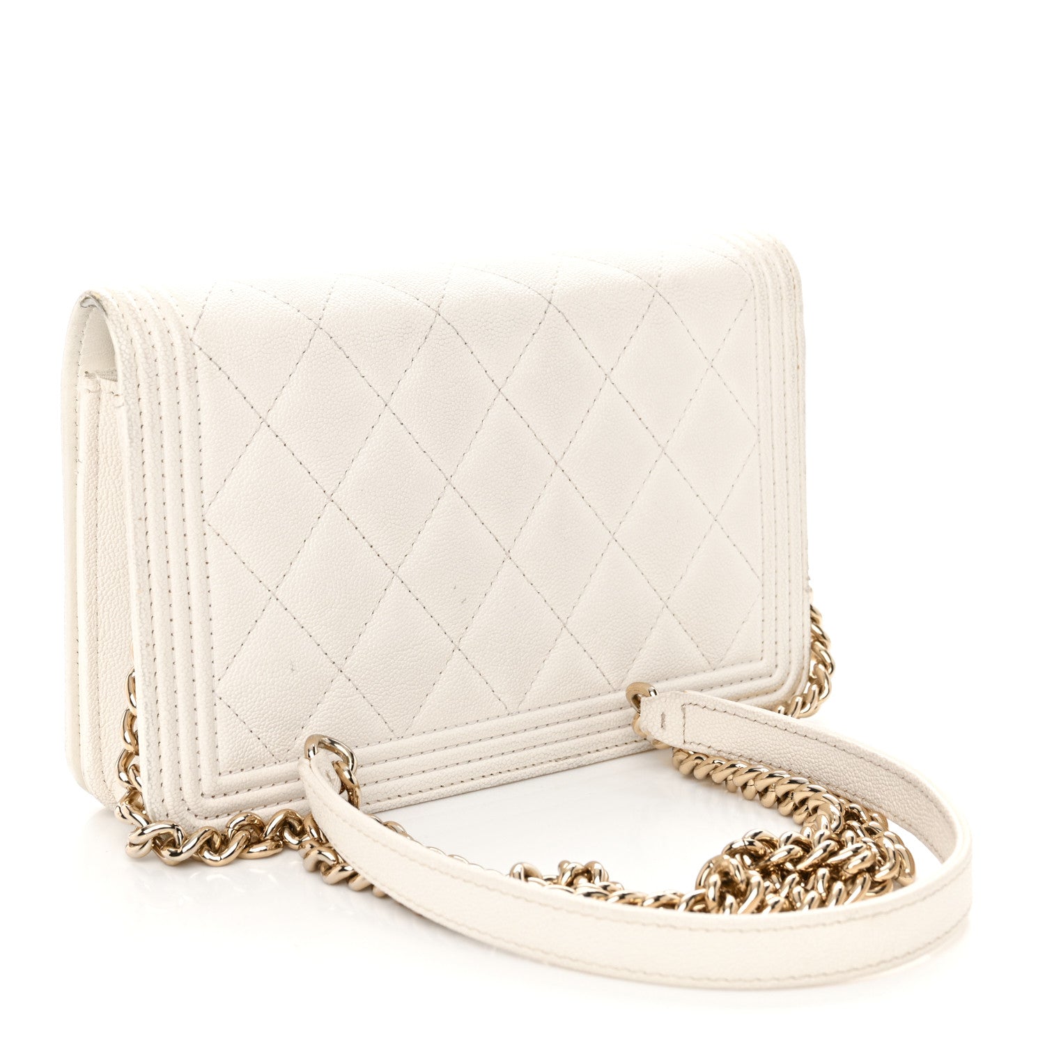 Caviar Quilted Boy Wallet On Chain WOC White