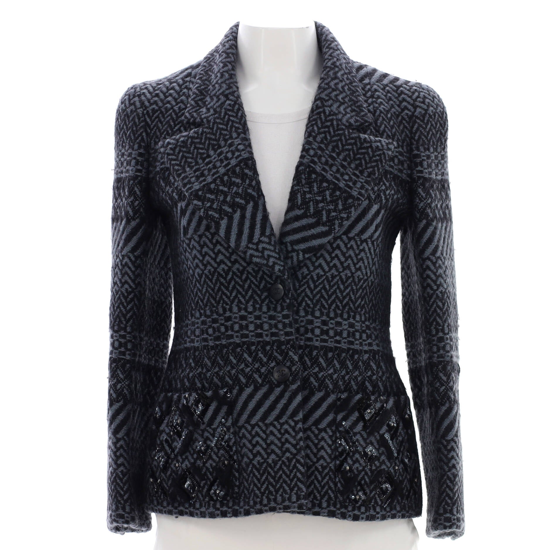 Women's Blazer Printed Wool with Sequin Embellished Detail