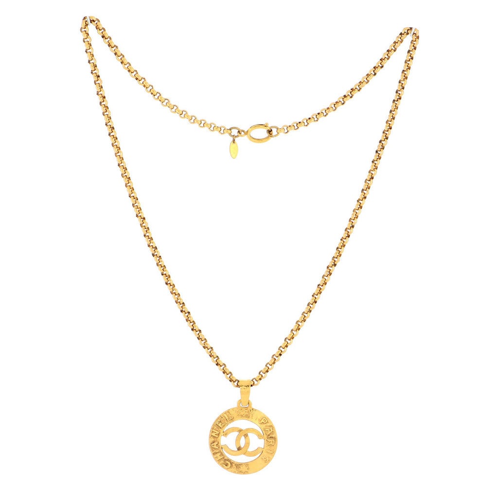 Vintage CC Round Cut-Out Pendant Necklace Metal