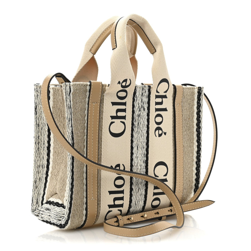 Cotton Calfskin Small Woody Ribbon Tote With Strap Soft Tan