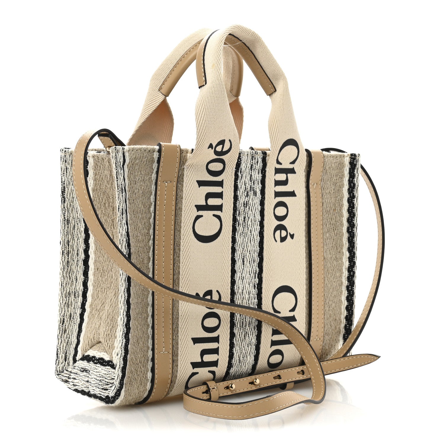 Cotton Calfskin Small Woody Ribbon Tote With Strap Soft Tan