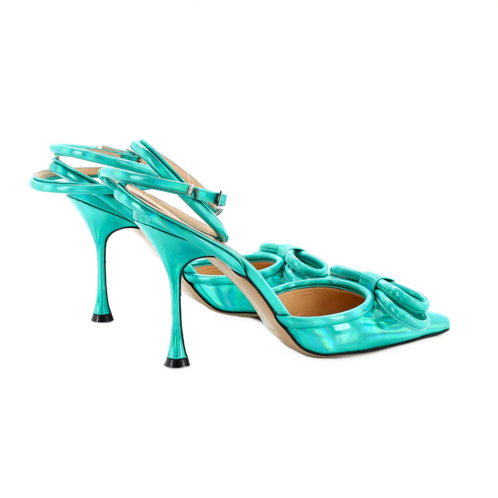 Women's Double Bow Ankle Strap Pumps Iridescent Leather 100