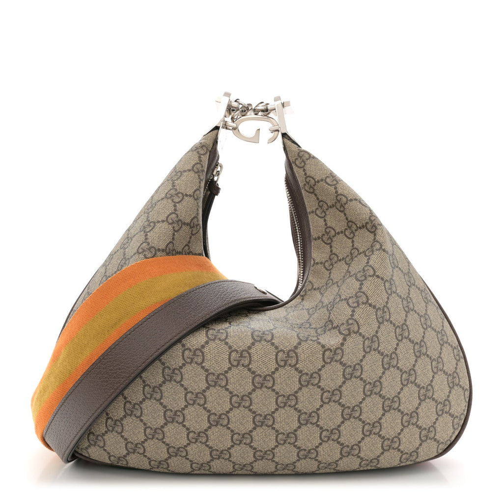 GG Supreme Monogram Textured Calfskin Web Large Attache Shoulder Bag Beige Ebony New Acero