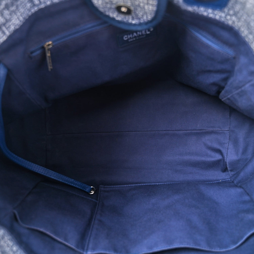 Woven Straw Raffia Medium Deauville Tote Blue