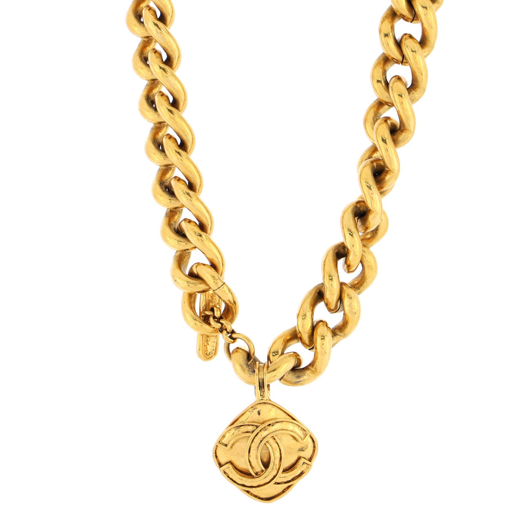 Vintage CC Diamond Pendant Necklace Metal