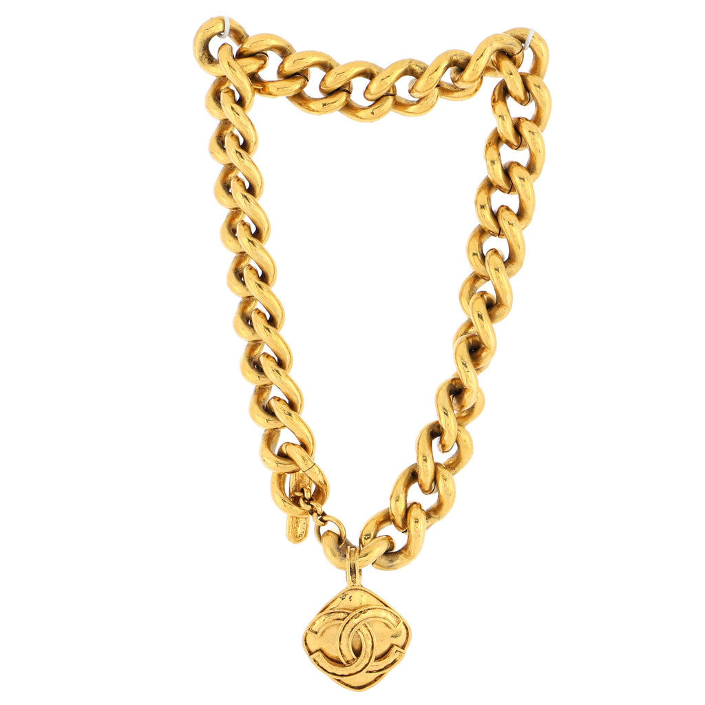 Vintage CC Diamond Pendant Necklace Metal
