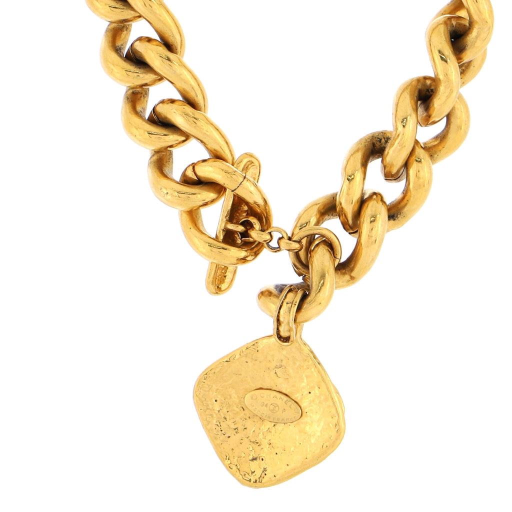Vintage CC Diamond Pendant Necklace Metal