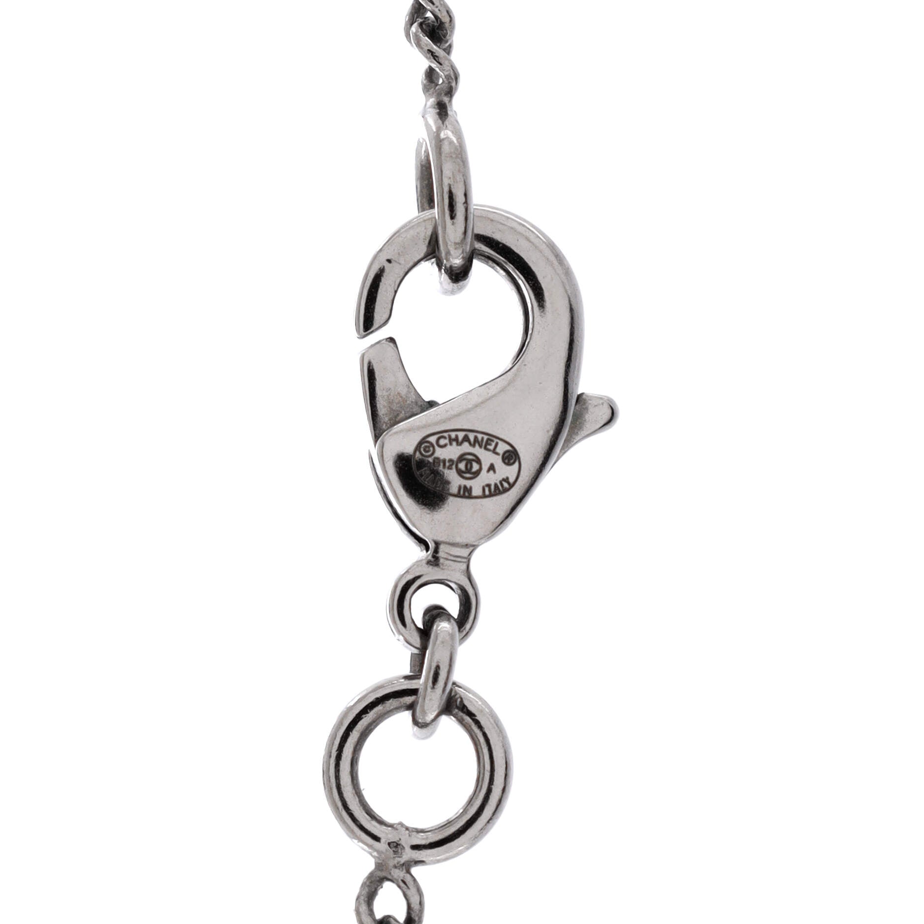CC Coco Mademoiselle Figurine Pendant Necklace Metal with Faux Pearl and Enamel
