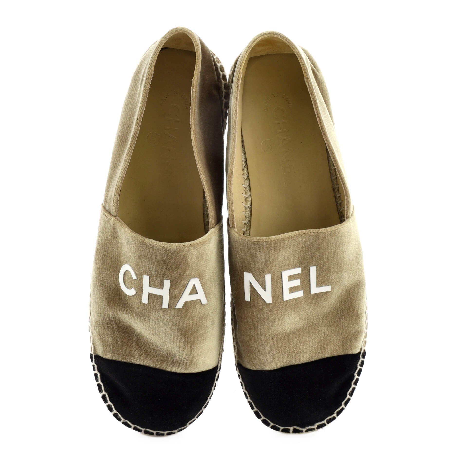 Women's CHA-NEL Logo Cap Toe Espadrilles Velvet