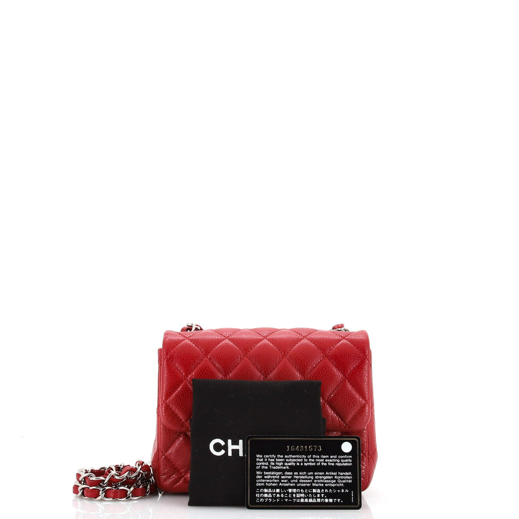 Square Classic Single Flap Bag Quilted Caviar Mini