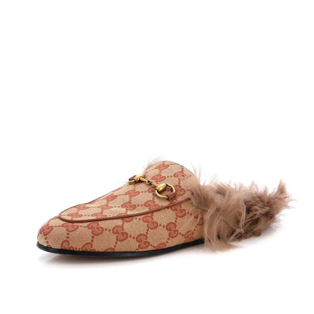 Women's Princetown Mules GG Canvas with Fur