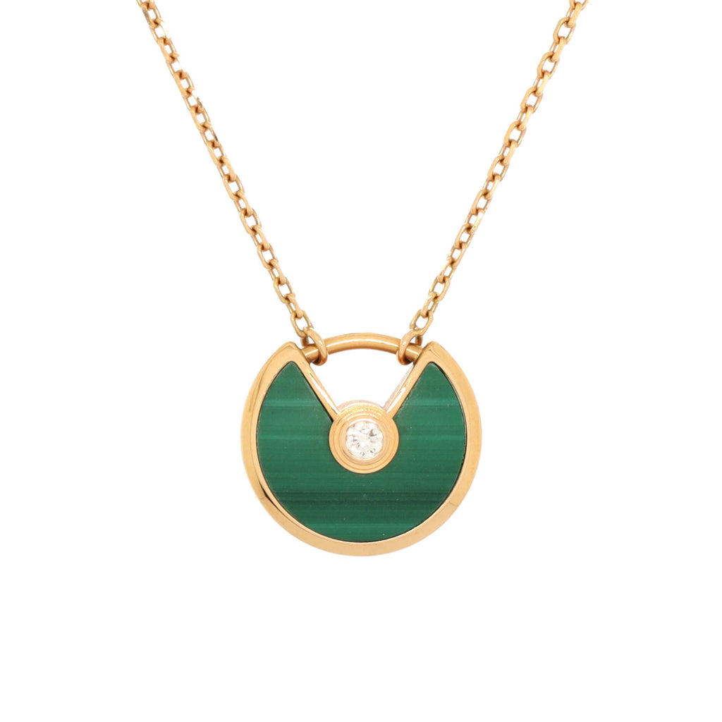 Amulette de Cartier Pendant Necklace 18K Rose Gold with Malachite and Diamond XS
