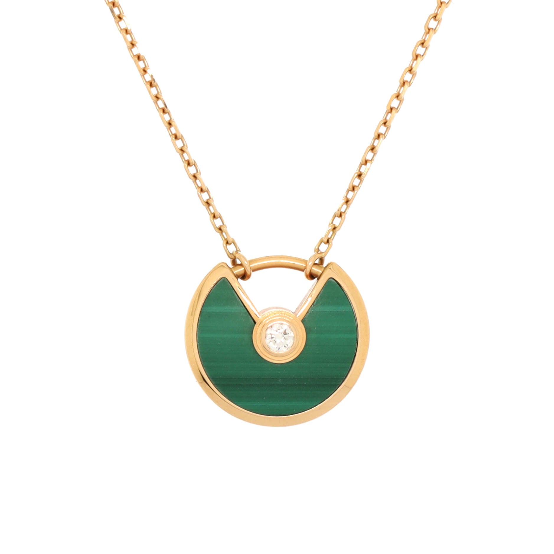 Amulette de Cartier Pendant Necklace 18K Rose Gold with Malachite and Diamond XS