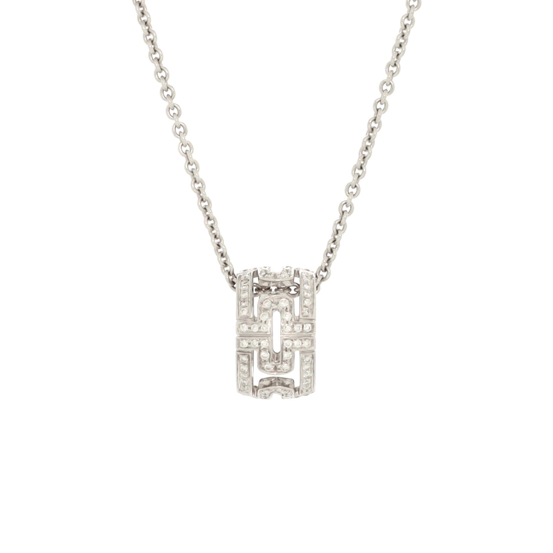 Parentesi Ring Pendant Necklace 18K White Gold with Pave Diamonds