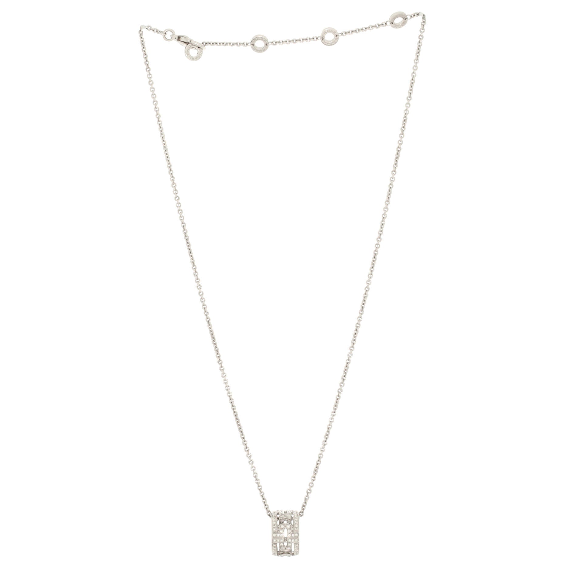 Parentesi Ring Pendant Necklace 18K White Gold with Pave Diamonds
