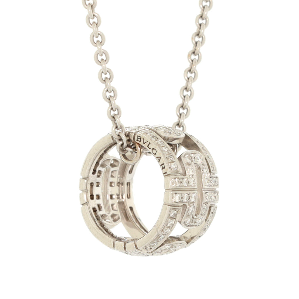 Parentesi Ring Pendant Necklace 18K White Gold with Pave Diamonds