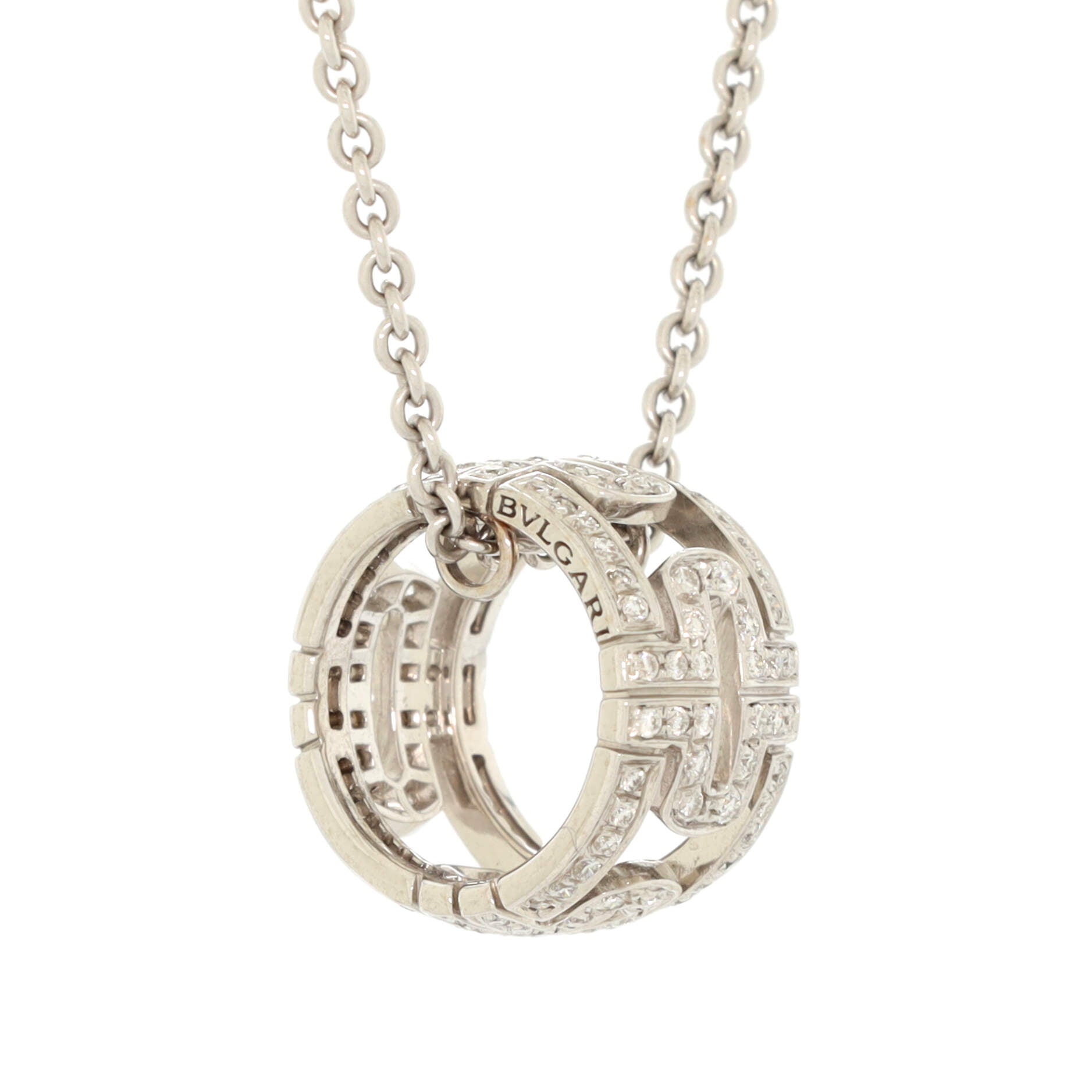 Parentesi Ring Pendant Necklace 18K White Gold with Pave Diamonds