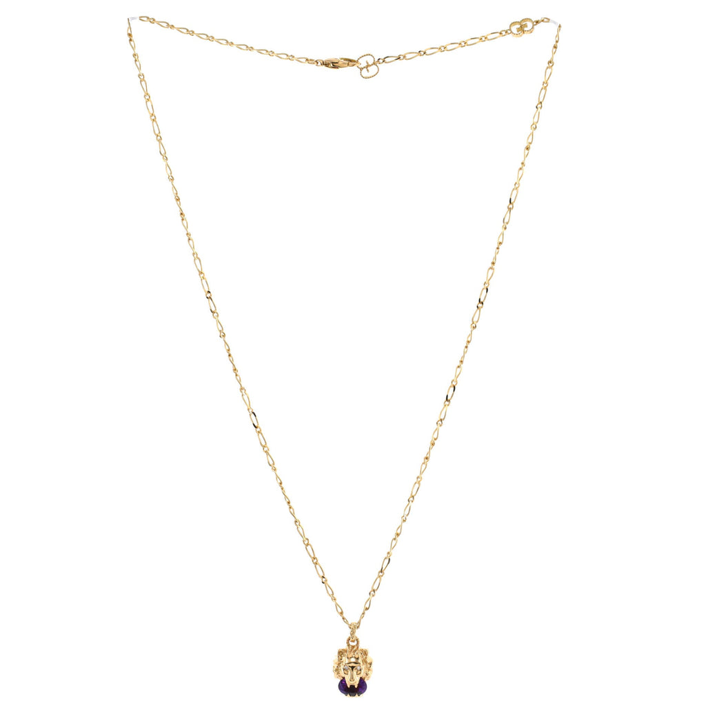 Lion Head Necklace 18K Yellow Gold with Amethyst and Diamonds