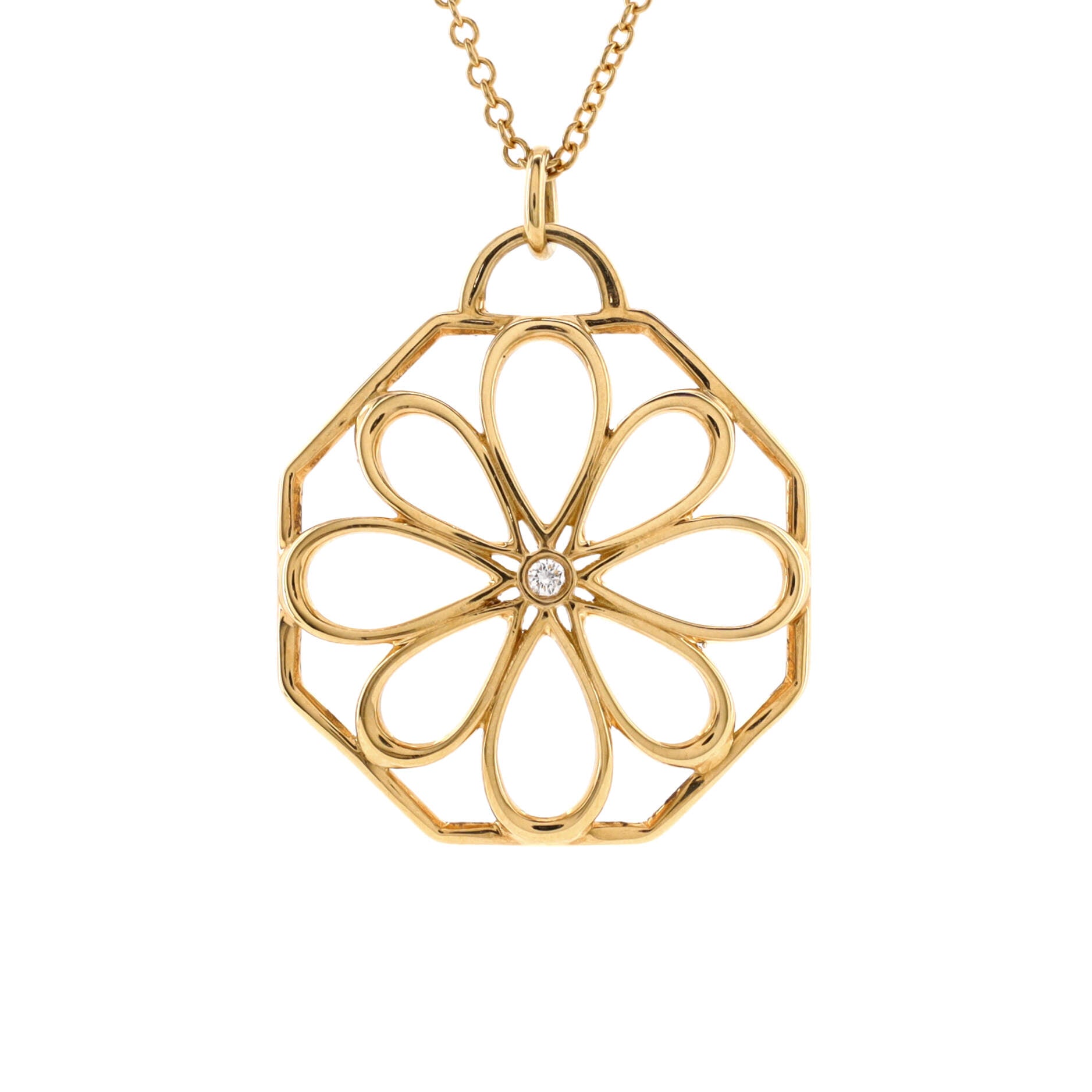Garden Open Flower Necklace 18K Yellow Gold with Diamond