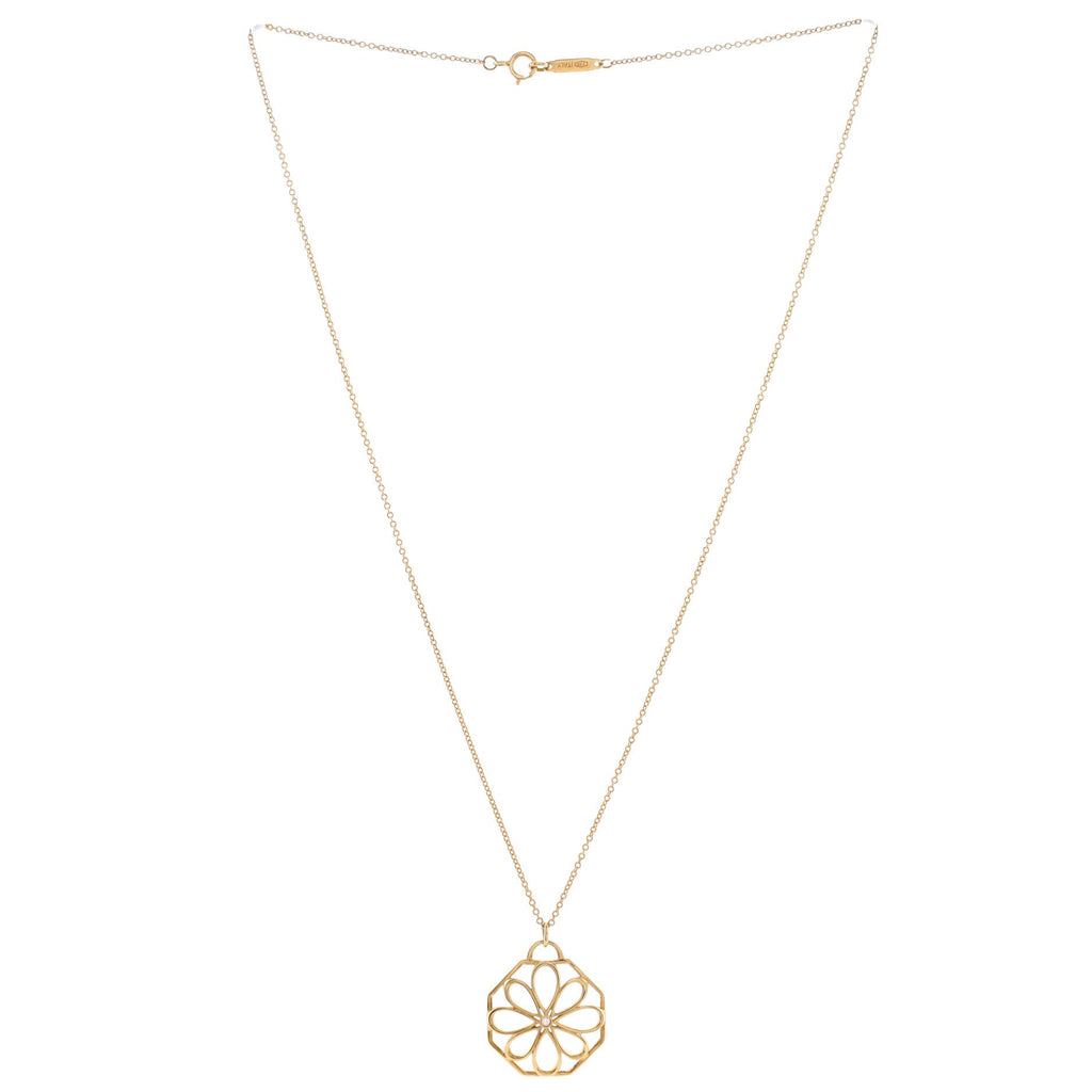 Garden Open Flower Necklace 18K Yellow Gold with Diamond