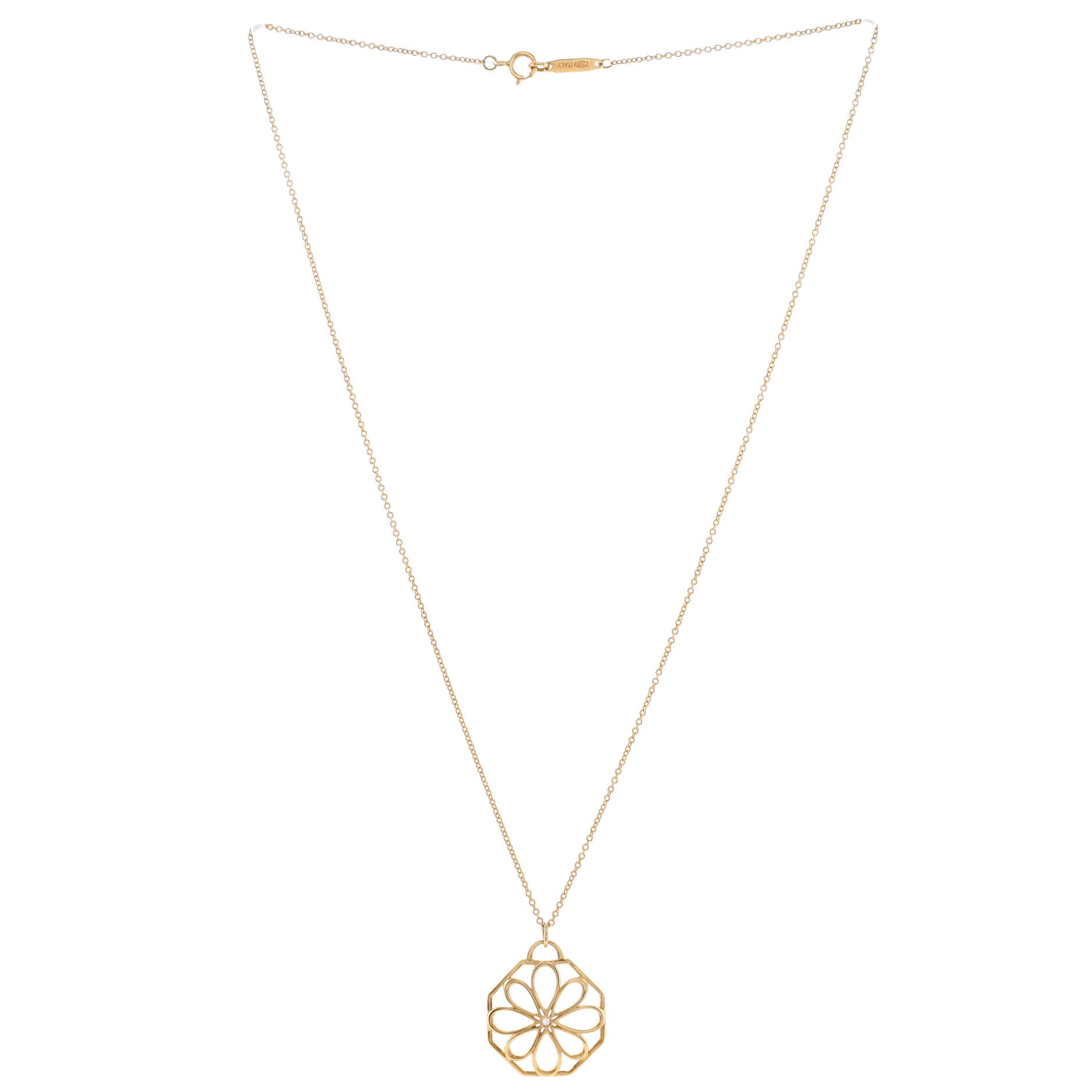 Garden Open Flower Necklace 18K Yellow Gold with Diamond