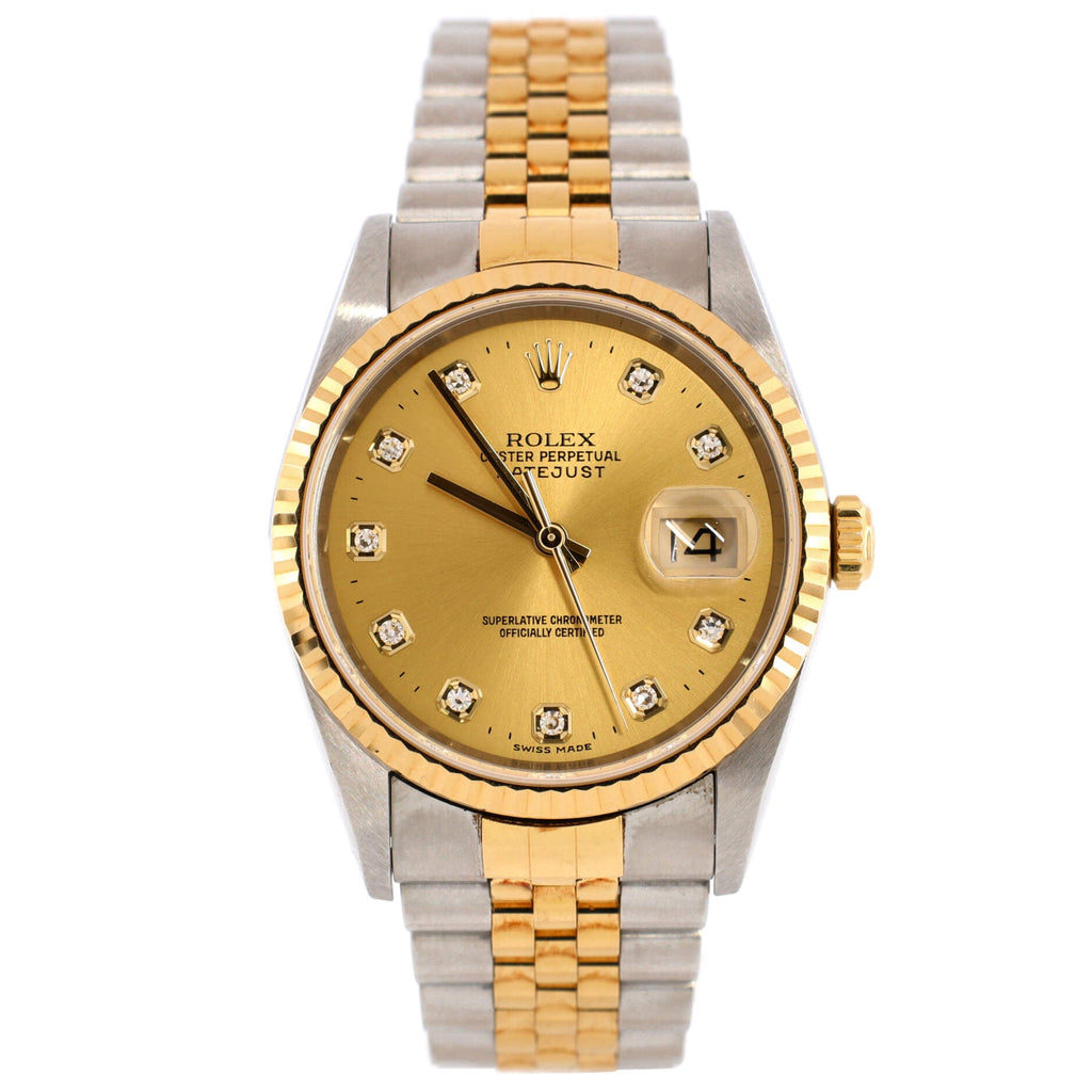Oyster Perpetual Datejust Automatic Watch Stainless Steel and Yellow Gold with Diamond Markers 36