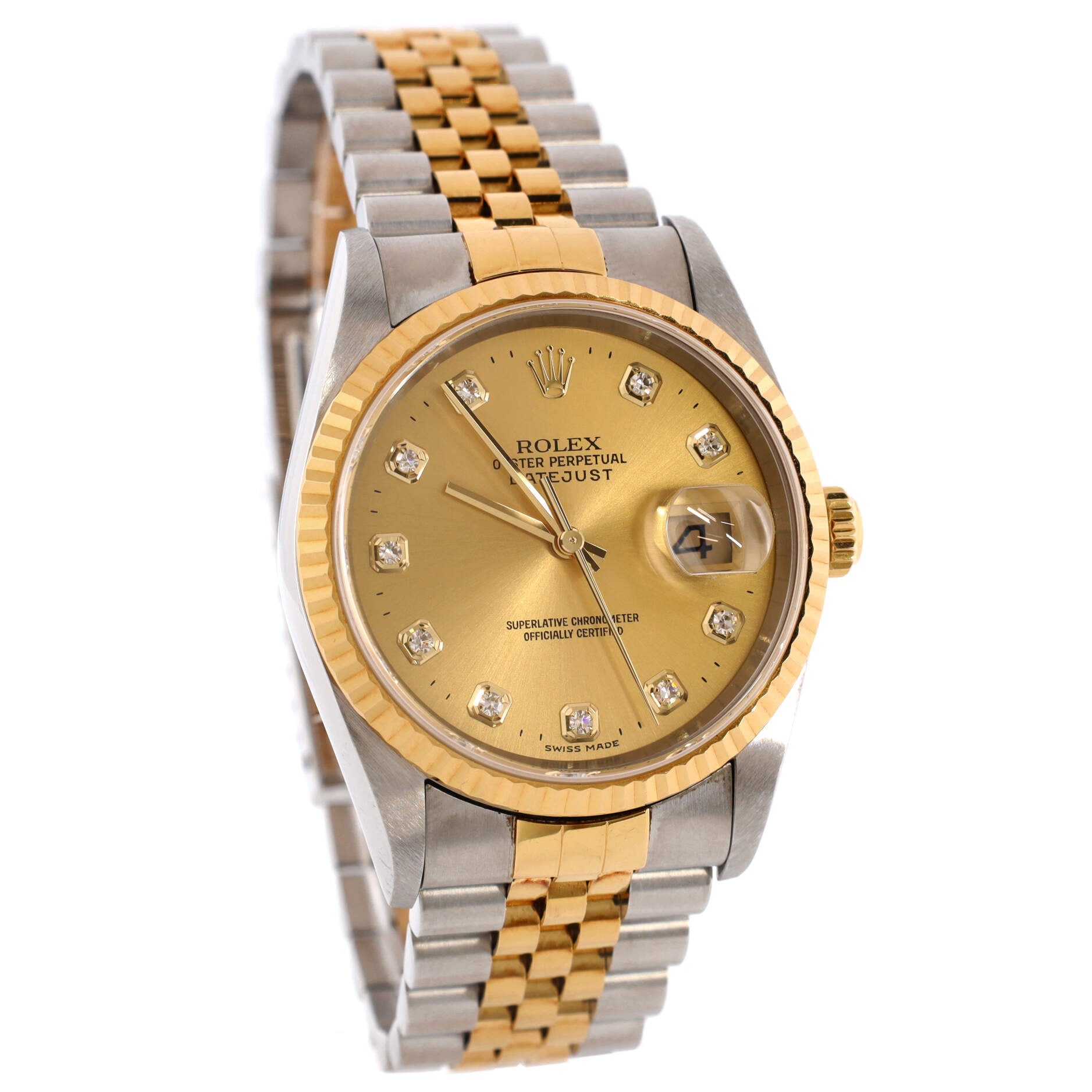 Oyster Perpetual Datejust Automatic Watch Stainless Steel and Yellow Gold with Diamond Markers 36
