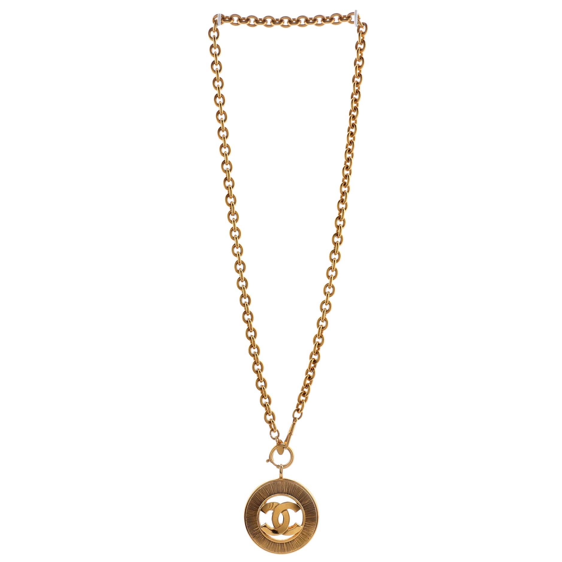 Vintage CC Round Cut-Out Pendant Necklace Metal