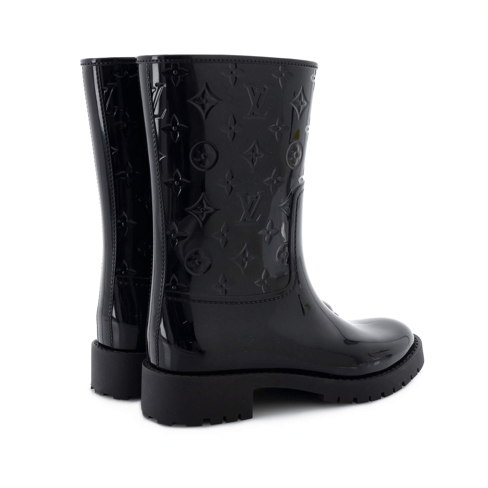 Women's Drops Flat Half Boots Monogram Embossed Rubber