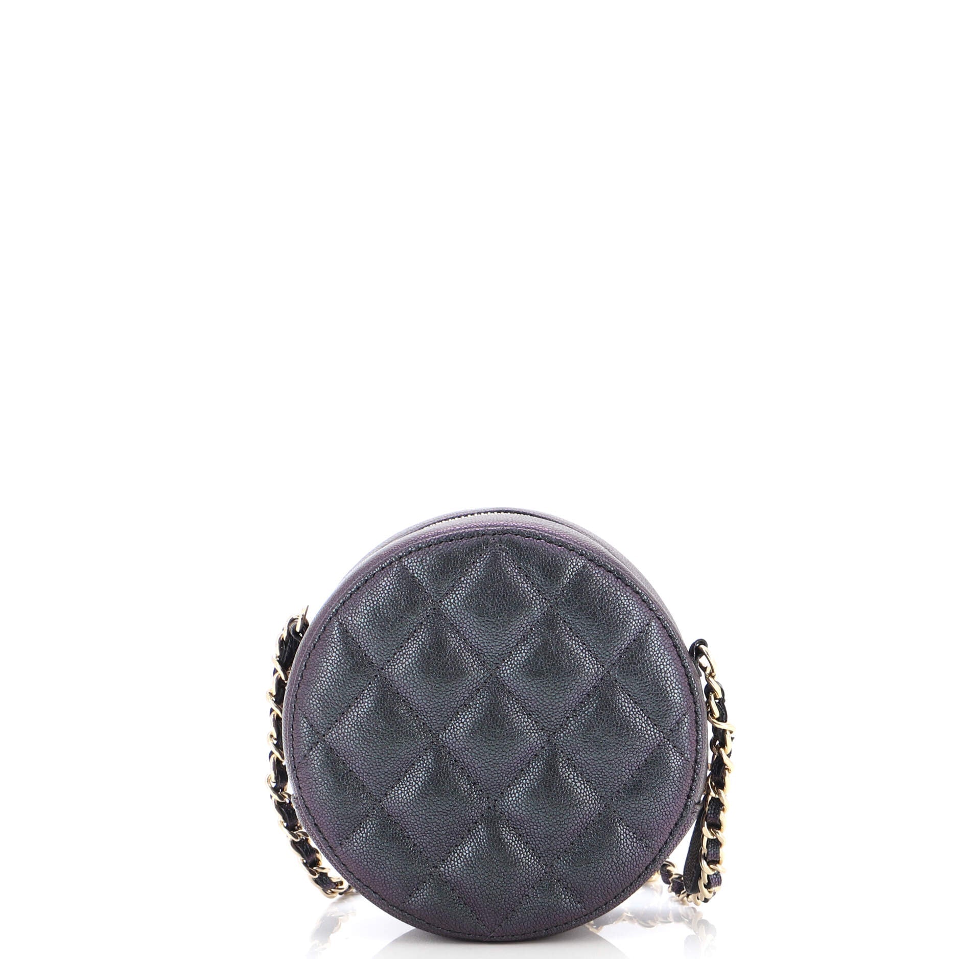 Round Clutch with Chain Quilted Iridescent Caviar Mini