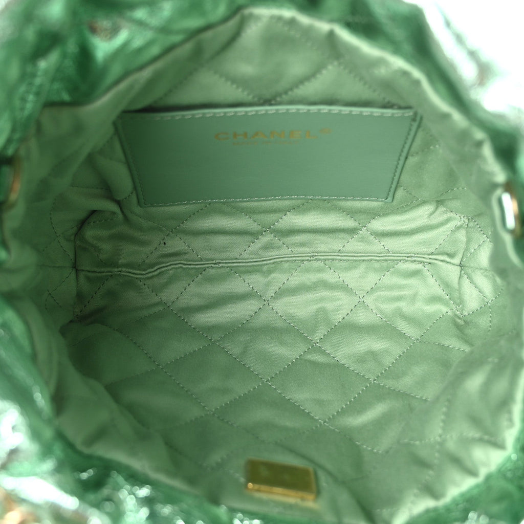 Metallic Calfskin Quilted Mini Chanel 22 Green