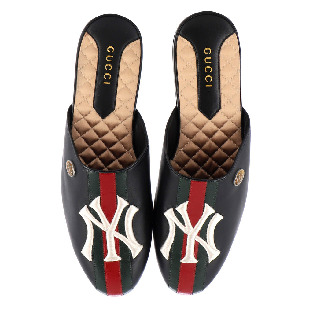 Men's NY Yankees Slide Sandals Embroidered Leather