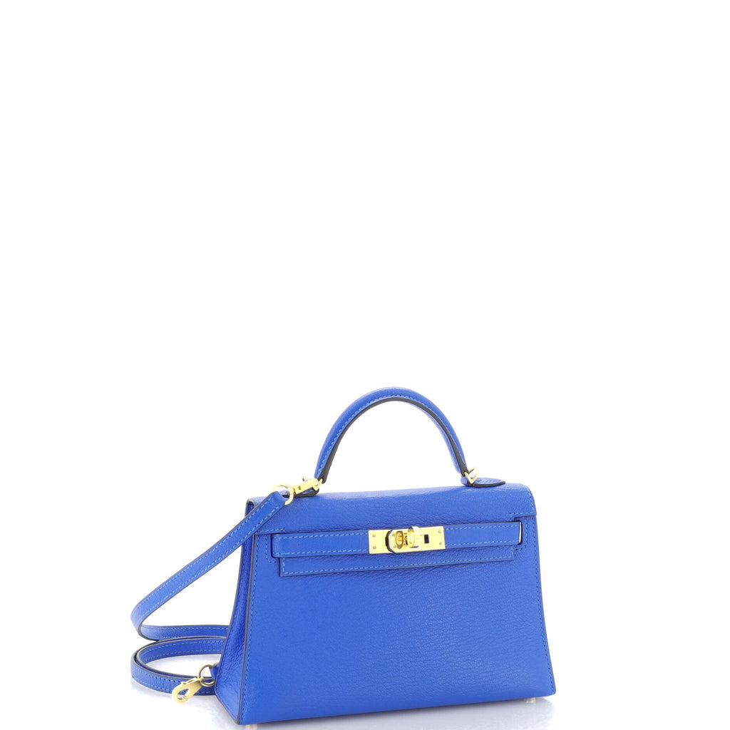Kelly Mini II Bag Bleu Hydra Chevre Mysore with Gold Hardware 20