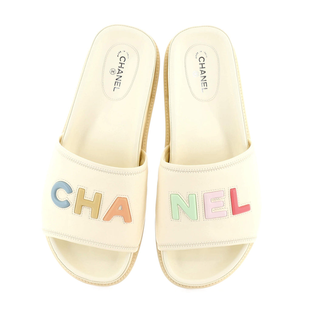 Women's Logo Letters Slide Sandals Leather