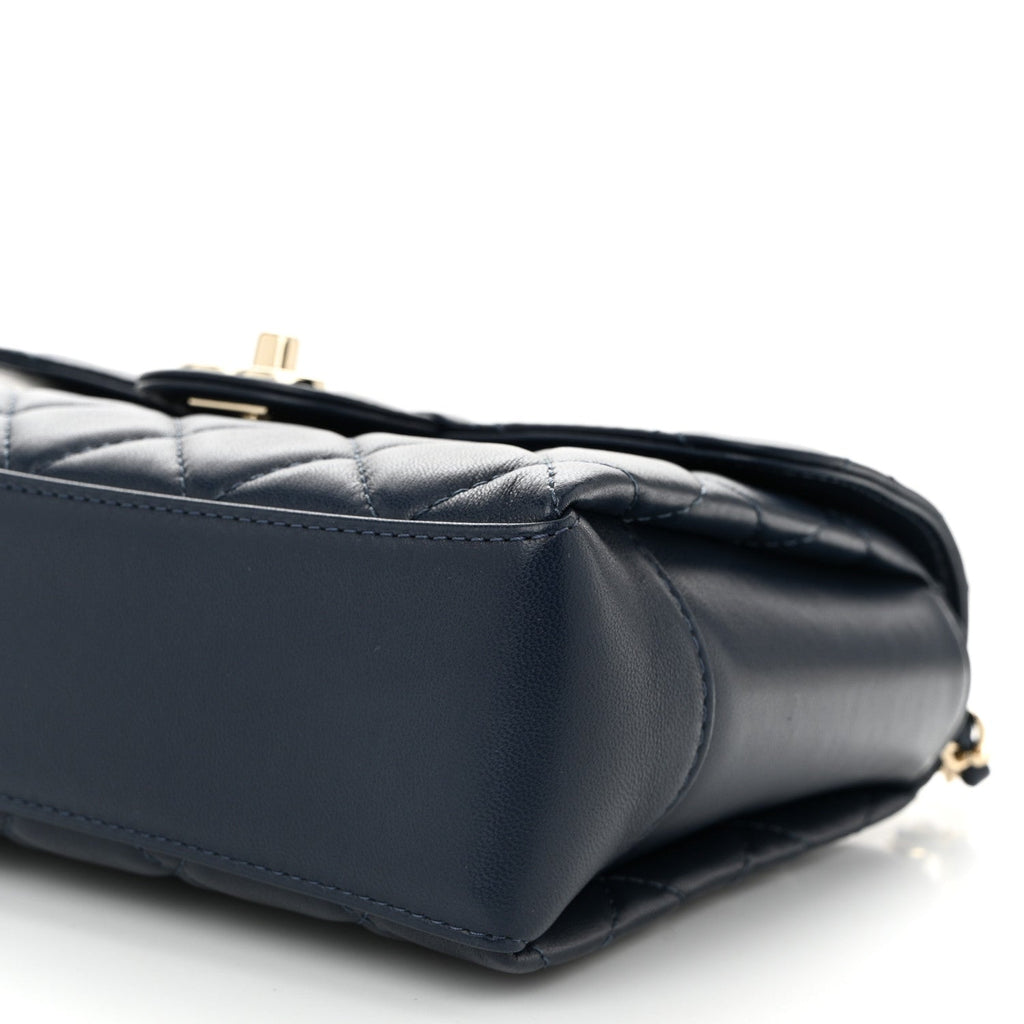 Lambskin Quilted Small Top Handle Square Flap Navy Blue
