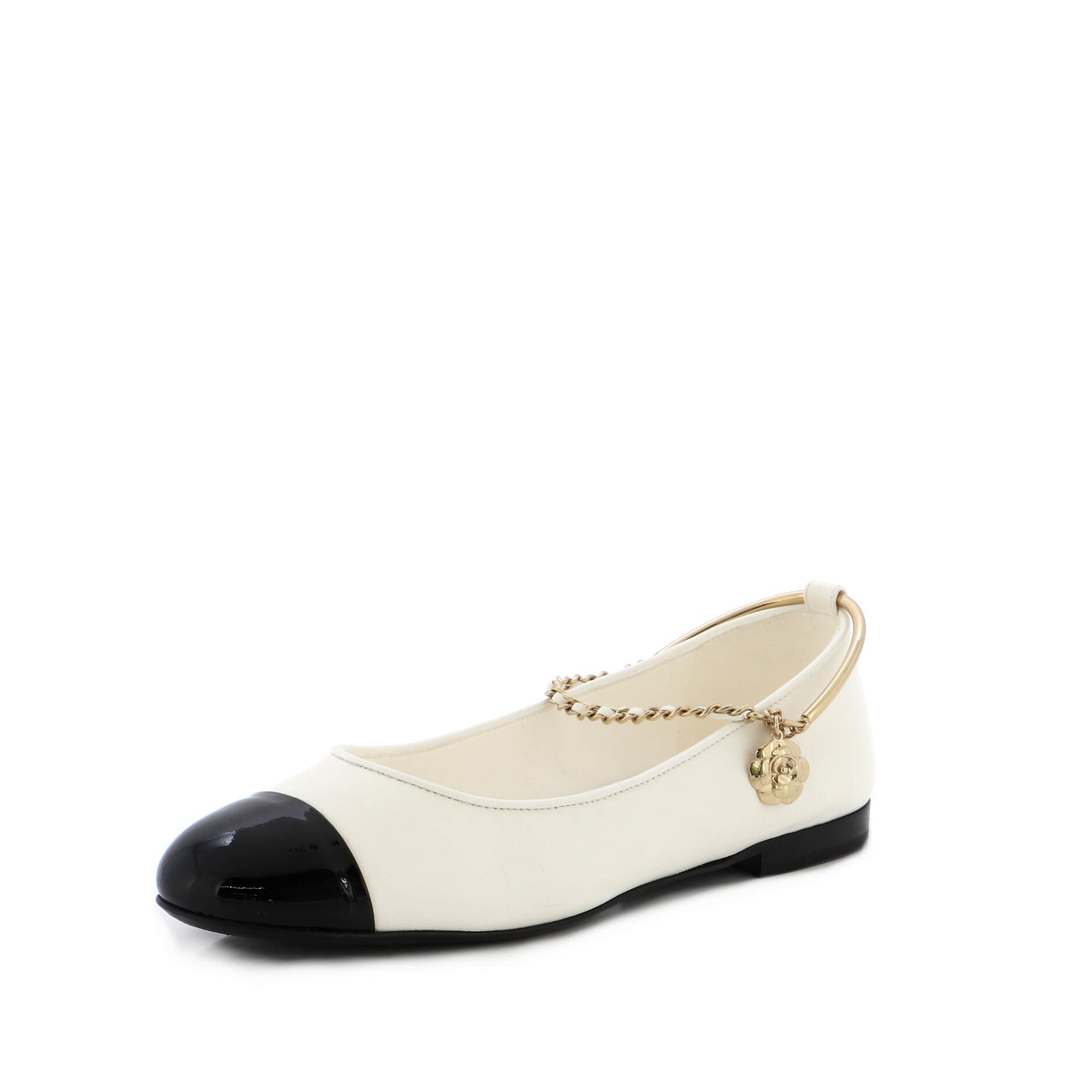 Women's Cap Toe Ankle Chain Ballerina Flats Leather