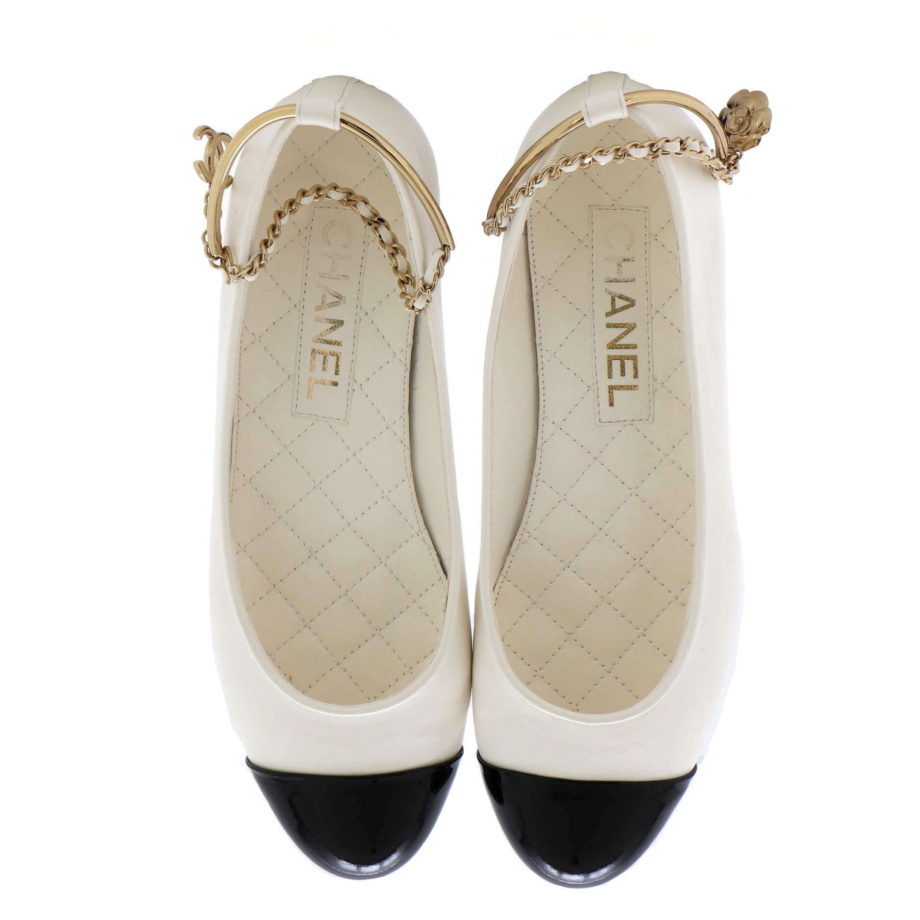 Women's Cap Toe Ankle Chain Ballerina Flats Leather