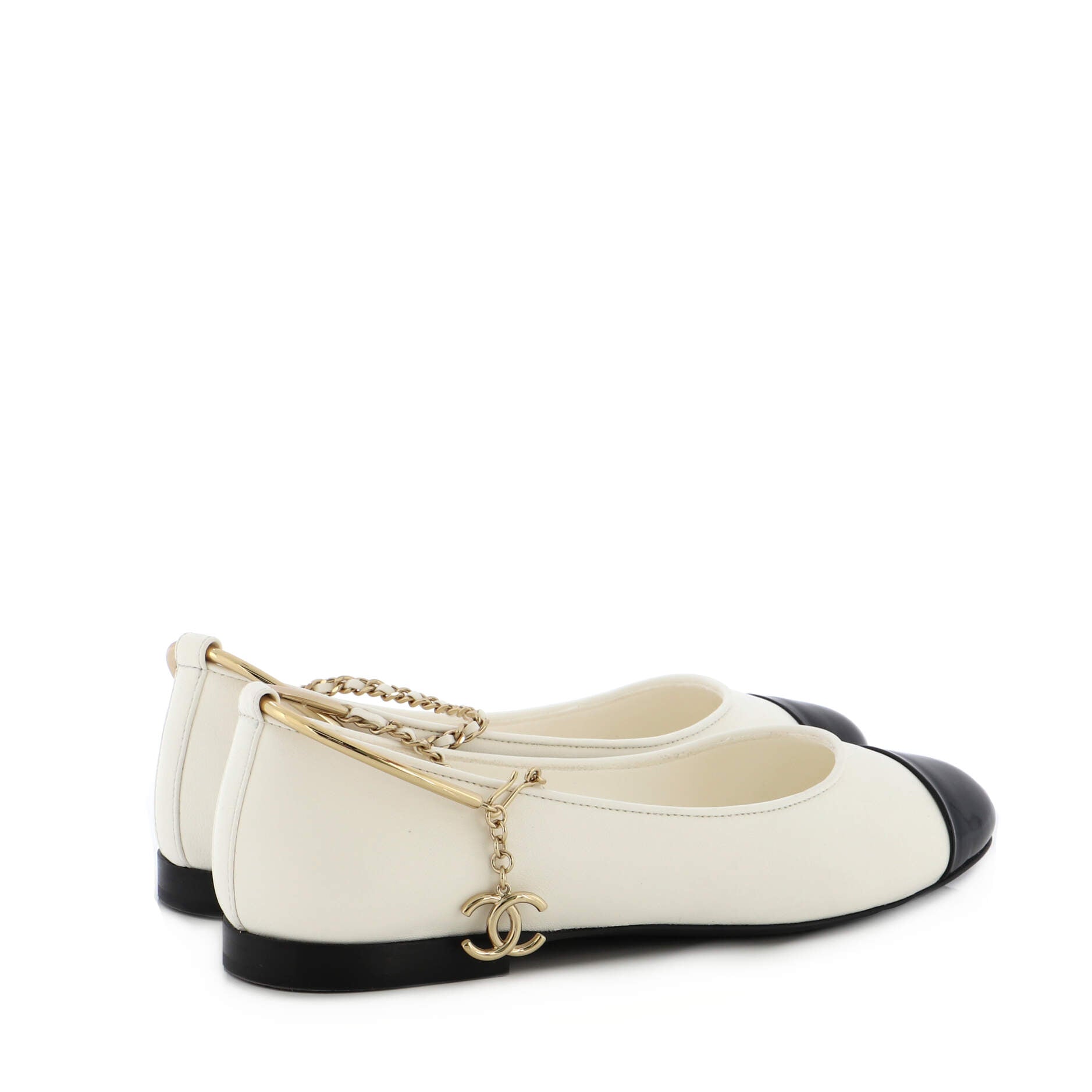 Women's Cap Toe Ankle Chain Ballerina Flats Leather