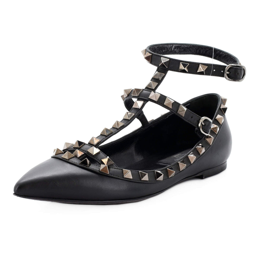 Women's Rockstud Caged Ballerina Flats Leather