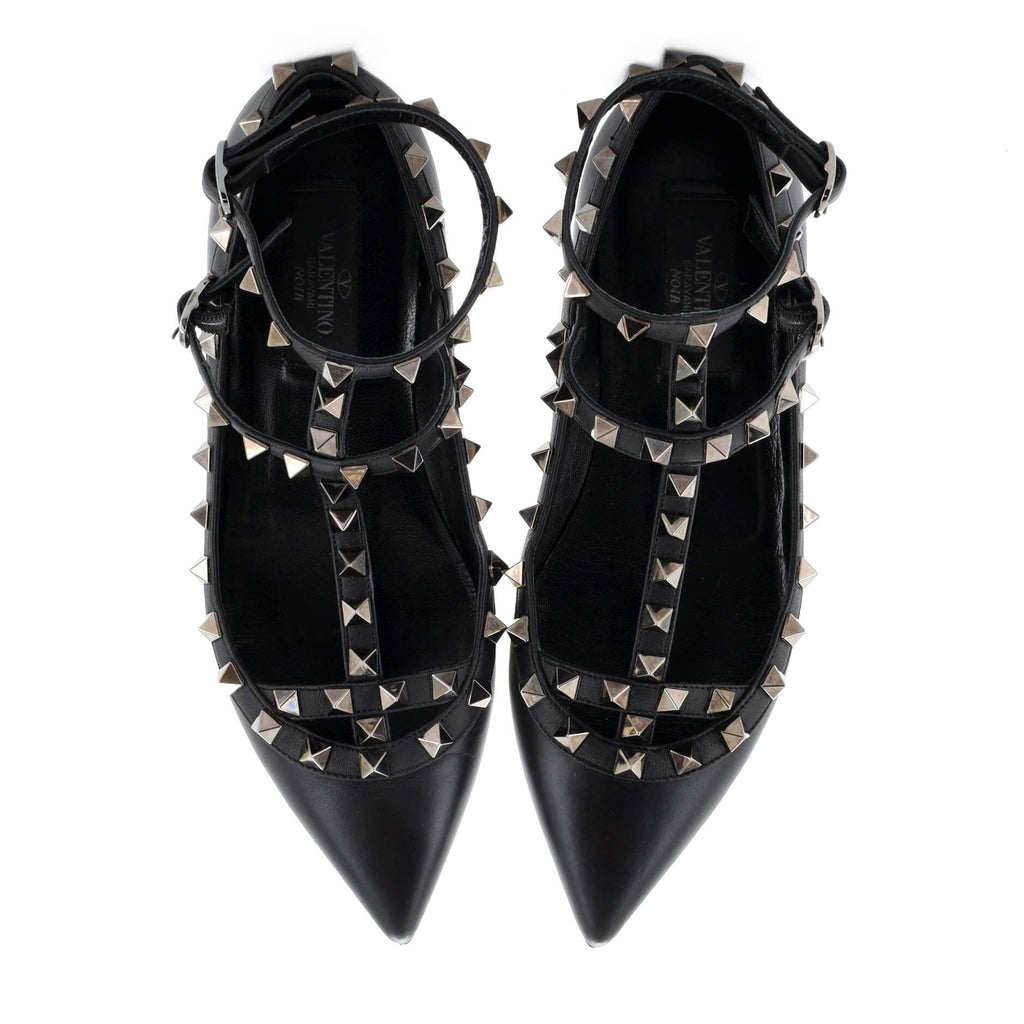 Women's Rockstud Caged Ballerina Flats Leather