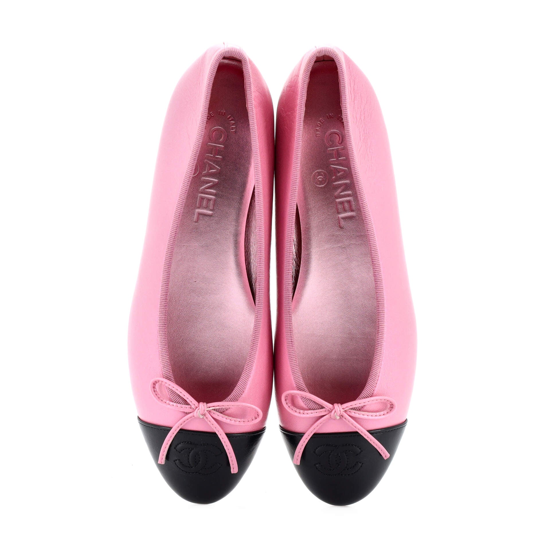 Women's CC Cap Toe Bow Ballerina Flats Leather